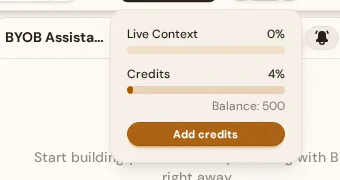 Chat header context fill meter showing live session memory use