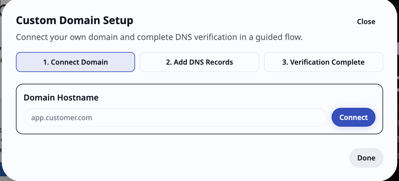Custom domain modal with routing and verification record groups