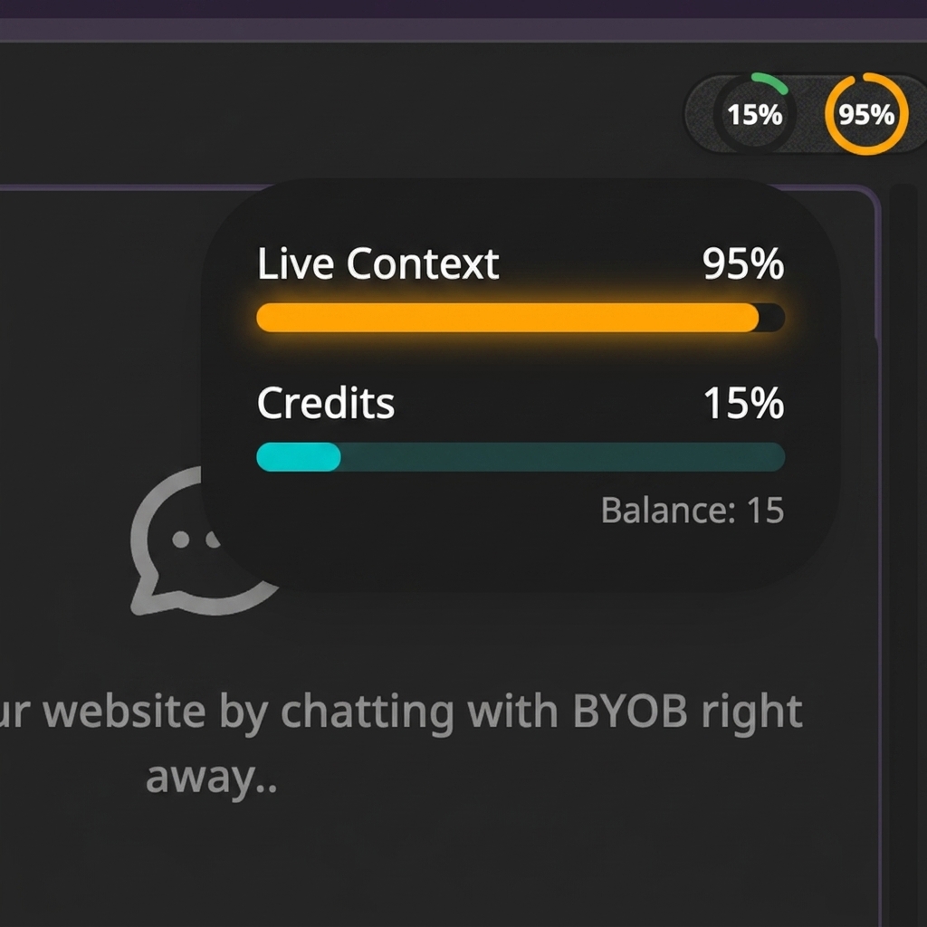 Chat header showing context fill percentage and warning state