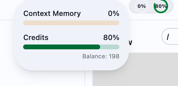 The credits and context memory display showing your remaining balance