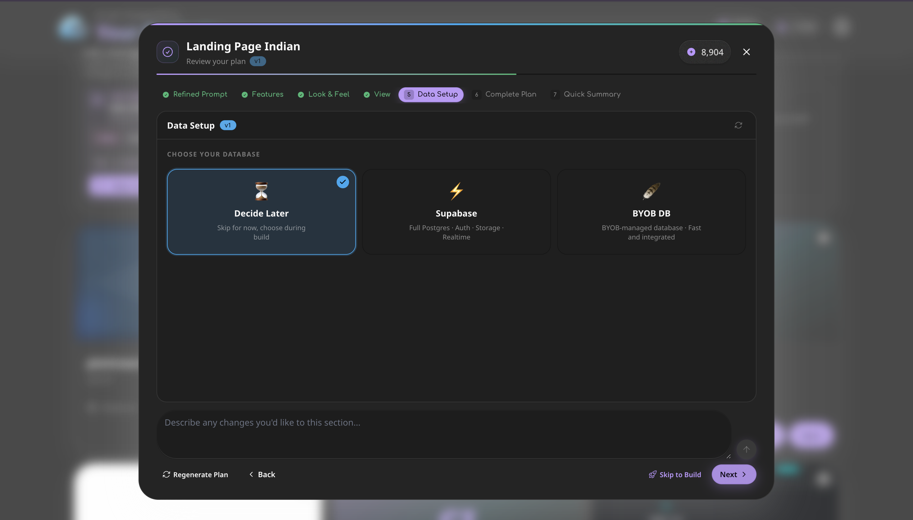 Data Setup Step